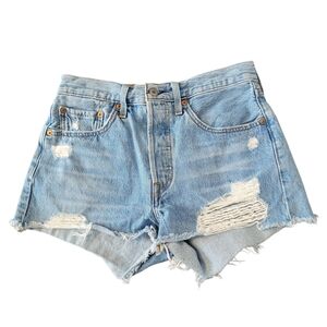 Levi's 501 Distressed Cut Off Denim Shorts W/26 Button Fly Cotton Light Wash